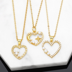 Wholesale Micro-set Zirconia Pearl Peach Heart Pendant Simple Clavicle Chain Necklace