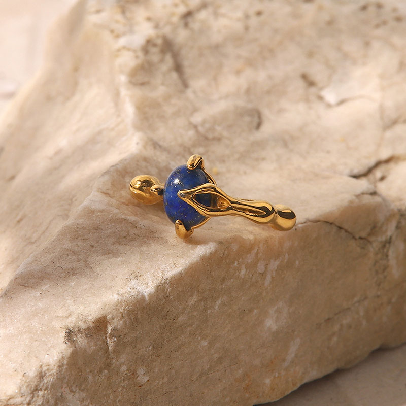 Wholesale French Vintage Stainless Steel With Blue Lapis Lazuli Light Luxury Ring