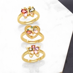 Wholesale Fashion With Colorful Zirconia Butterfly Open Flower Ring