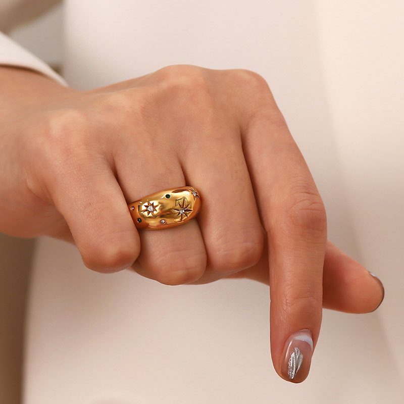 Mayorista Luz Francesa Lujo Vintage Hexagonal Zircon Ring