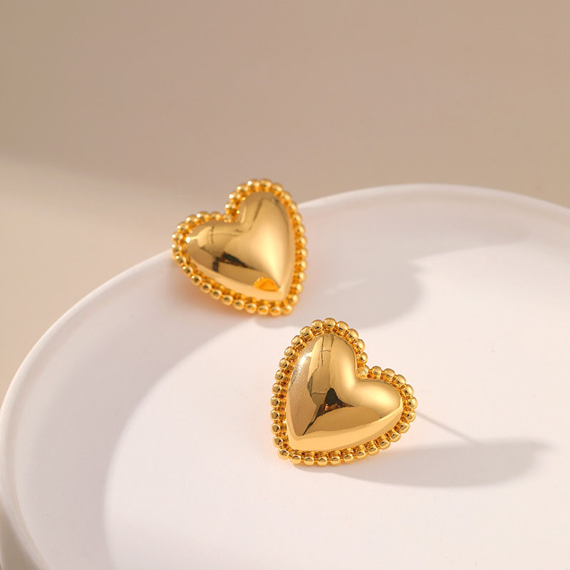 Wholesale Hollow Peach Heart Sweet Round Bead Gold Edge Earrings