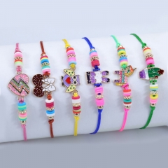 Wholesale Gold Powder Butterfly Rainbow Soft Pottery Braided Friendship Bracelet Necklace Set