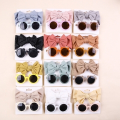Knitted Stretch Striped Bow Baby Hairband Sunglasses Set Of Two Supplier
