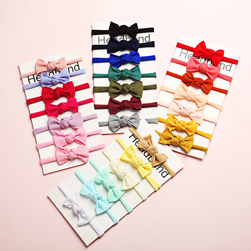 Solid Colour Super Soft Nylon Baby Cute Bow Leather Headband Supplier