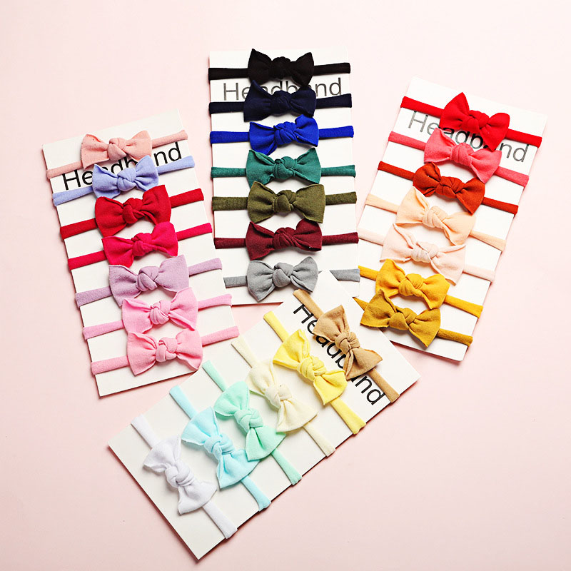Solid Colour Super Soft Nylon Baby Cute Bow Leather Headband Supplier