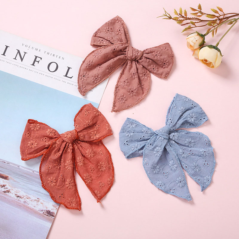 Hollow Embroidered Children's 6 Inch Bow Hairband Colored Cotton Hairband Supplier
