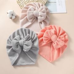 Double Bow Hat Baby Knitted Fabric Waffle Foetal Hat Supplier