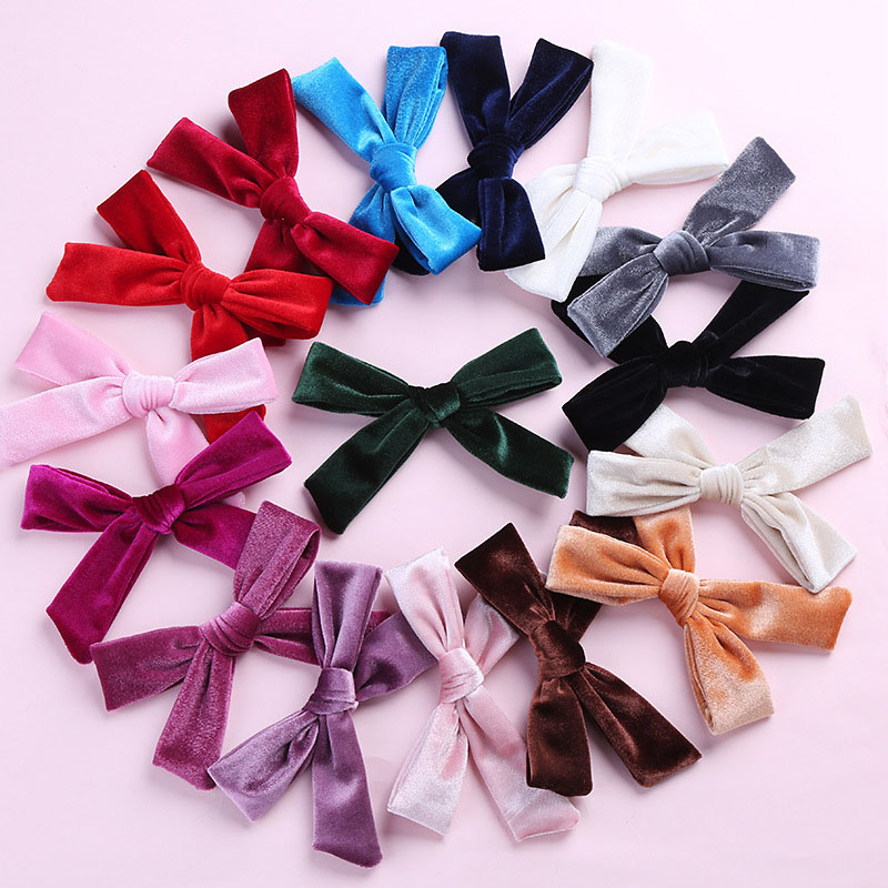 Children's Korean Velvet Bow Hair Clip Multi-color Handmade Crocodile Clip Supplier