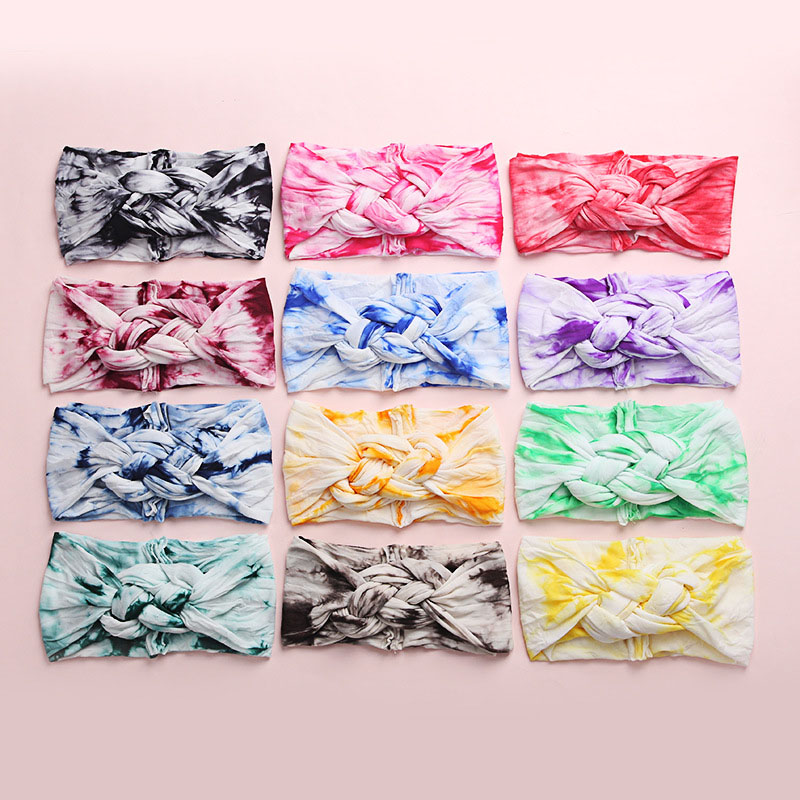 Cute Tie-dye Printed Stocking Wide Headband For Baby Supplier