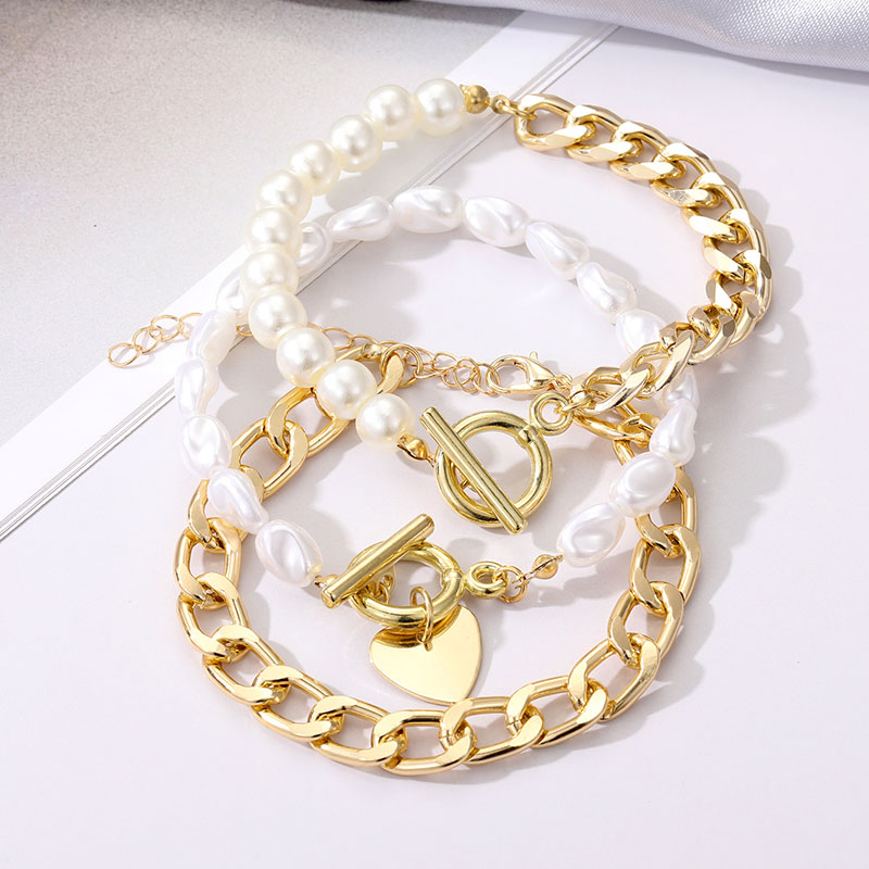Alloy Love Pearls Multi-layered Chain Ot Bracelet Set Of 3 Vendors
