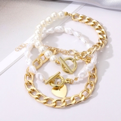 Alloy Love Pearls Multi-layered Chain Ot Bracelet Set Of 3 Vendors
