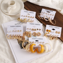 Geometric Pearl And Diamond Earrings Set Of 6 Vendors
