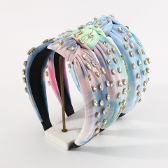 Colorful Fabric Tie-dye Knotted Geometric Luxury Rhinestone Headband Manufacturer