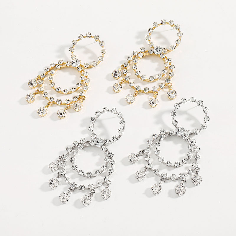 Multi-layered Circle Rhinestone Tassel Vintage Geometric Earrings Manufacturer