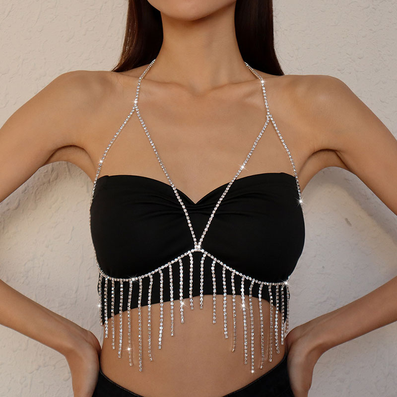 Bikini Sexy Body Chain Fashion Metal Tassel With Diamonds Chest Chain Manufacturer