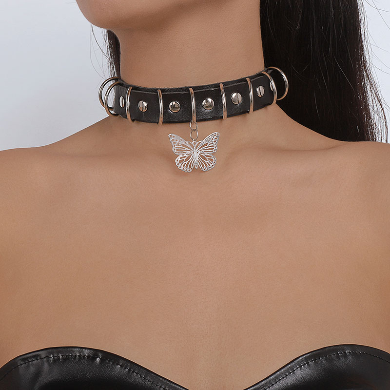 Leather Hollowed Out Butterfly Choker Necklace Manufacturer