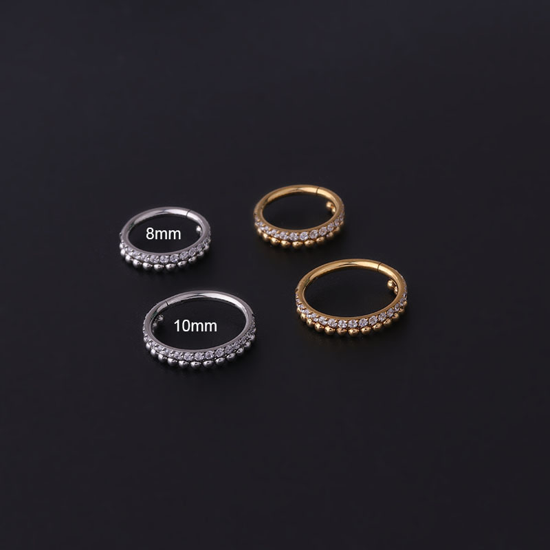 1.2mm Coil Fashion Stainless Steel Wave Bead Zirconia Seamless Nose Hoop Earrings Manufacturers