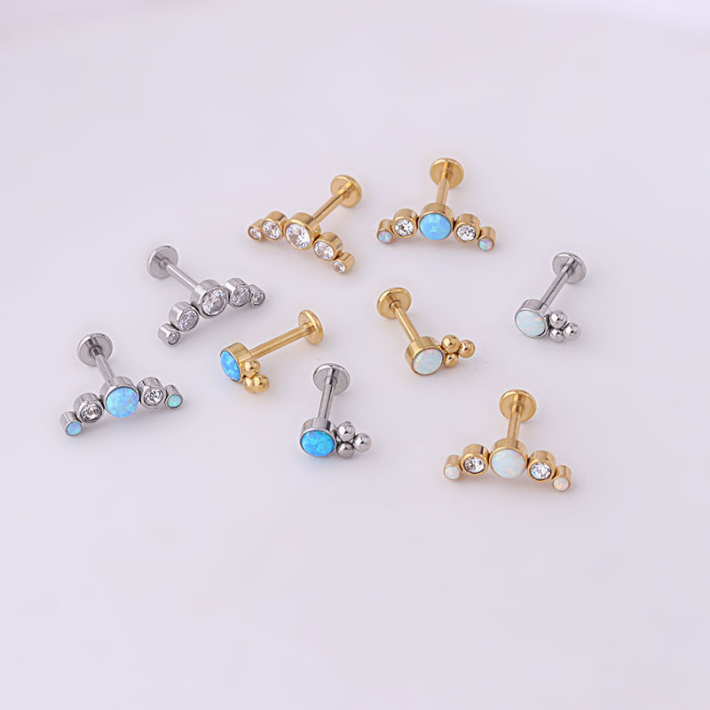 1.2x8mm Fashionable Opal Threaded Ear Bone Studs 16g Stainless Steel Lip Studs Manufacturers