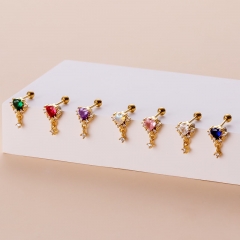 Colorful Zirconia Love Pendant Thin Rod Screw Ball Korean Fashion Ear Bone Studs Manufacturers