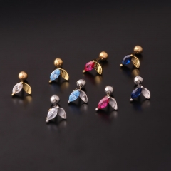 Stainless Steel Thick Rod Colorful Zirconia Leaf Screw Screw Ball Korean Fashion Ear Bone Studs Manufacturers