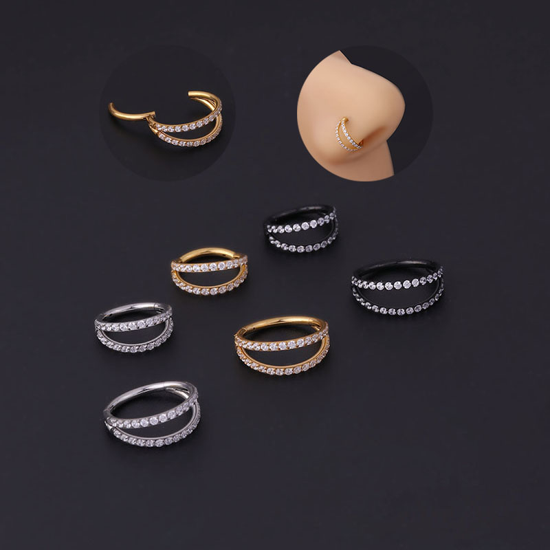 Stainless Steel Double Row Zirconia Seamless Nose Ring Manufacturers