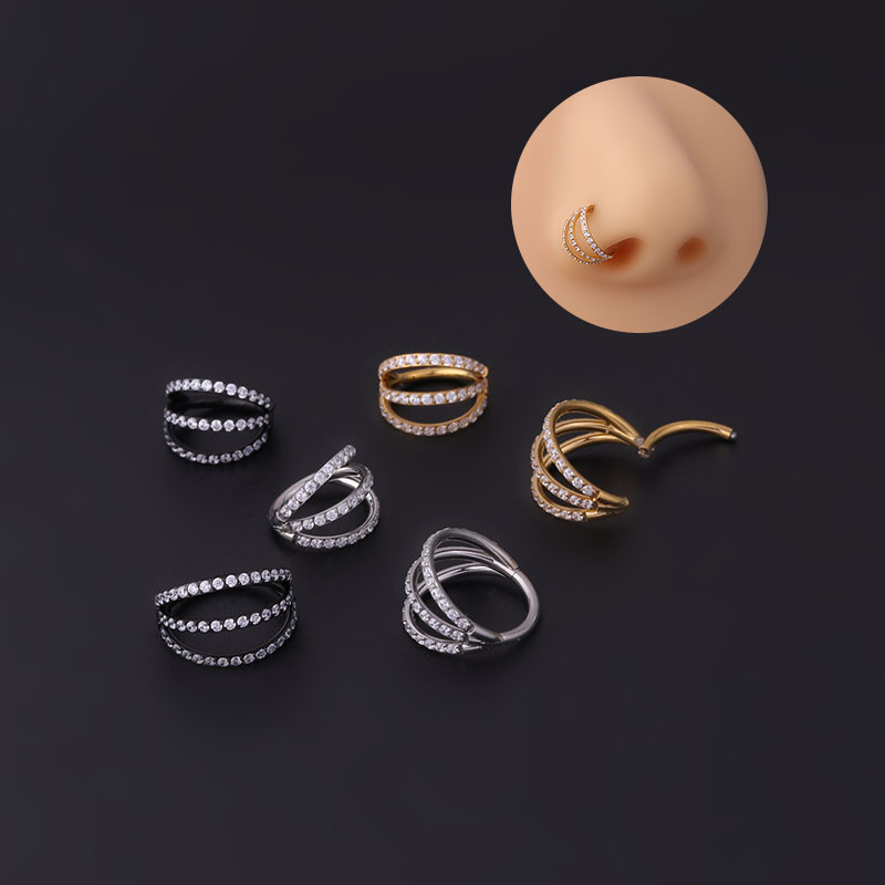 Stainless Steel Three Rows Zirconia Seamless Nose Ring Manufacturers