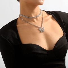 Sweet Fashion Butterfly Full Of Diamonds Elegant Vintage Double Layer Necklace Manufacturer