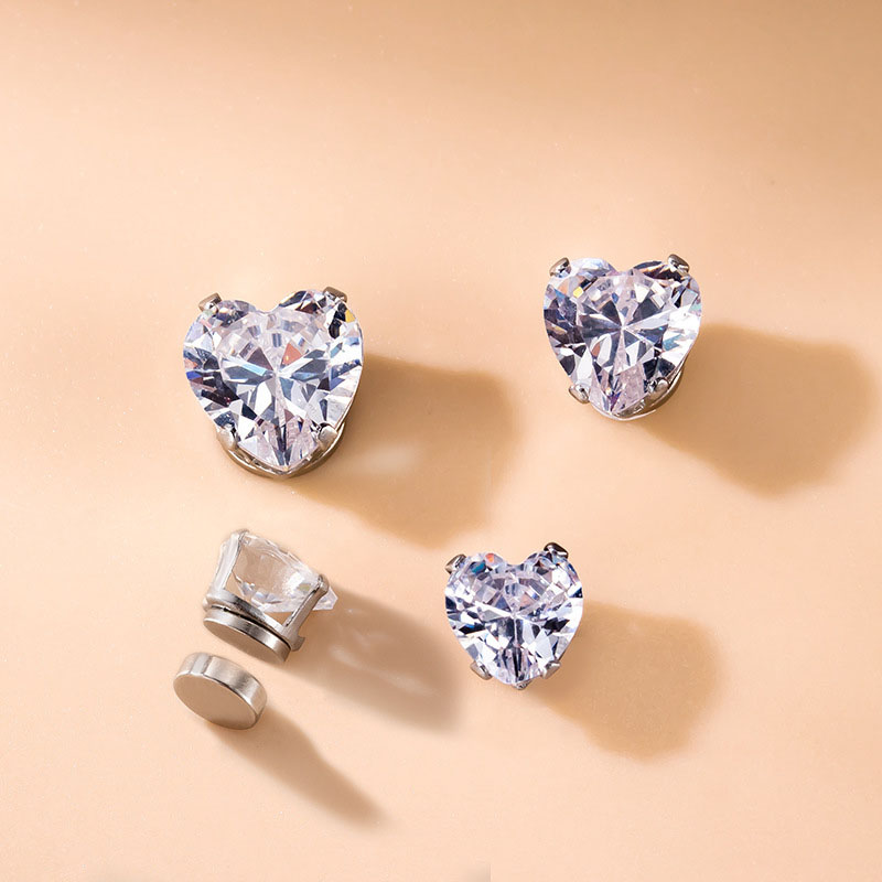 Stainless Steel Four-pronged Love Zirconia Magnetic Ear Studs Without Pierced Ears Manufacturers