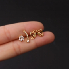 Stainless Steel Thick Rod Flower Hollow Butterfly Zirconia Fashion Single Ear Bone Stud Manufacturers