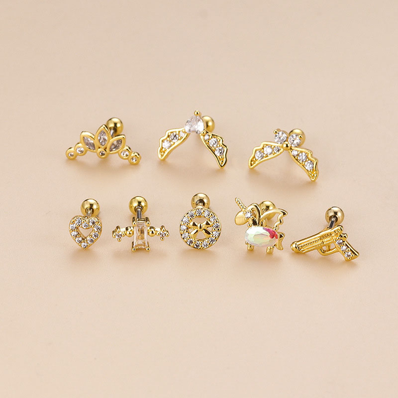 Double-ended Screw Stainless Steel Thin Bar Love Zirconia Single Ear Bone Stud Distributors