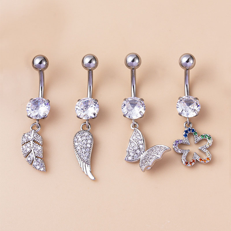 Micro Zirconia Leaf Wing Butterfly Flower Pendant Stainless Steel Belly Button Stud Distributors