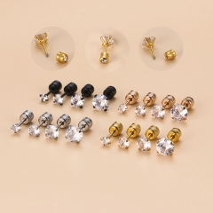 Thin Bar Stainless Steel Zircon Screw Stud Earrings Distributors