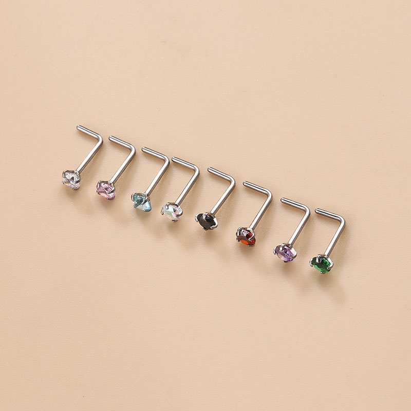 3mm Colorful Round Zirconia L Bar Fashion Simple Stainless Steel Pierced Nose Stud Distributors