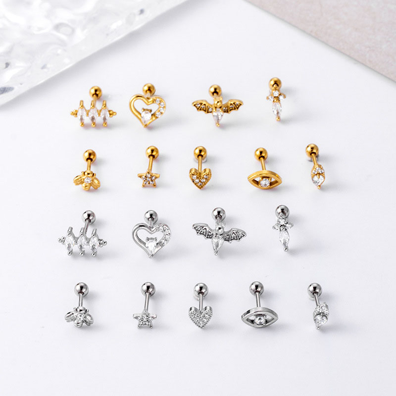 Stainless Steel Micro-bezel Set Zircon Single Head Screw Thin Bar Studs Distributors