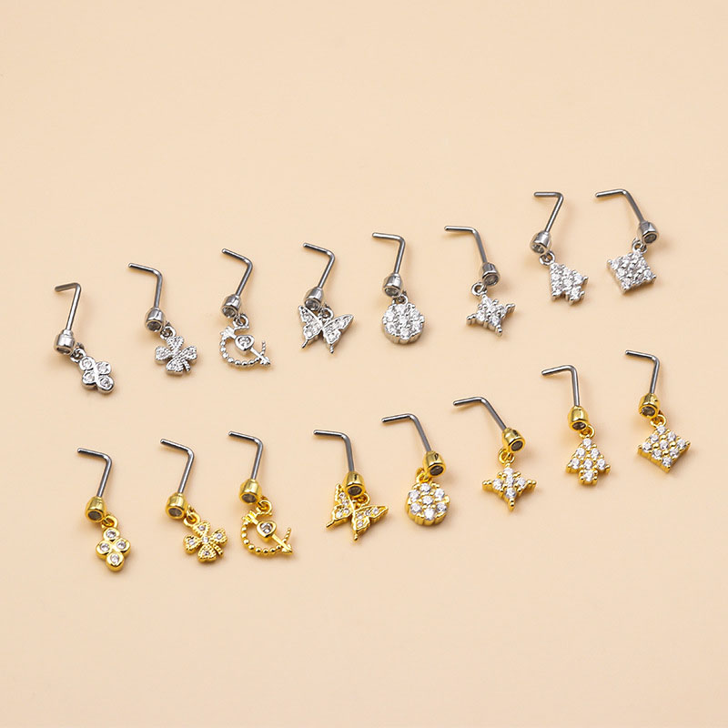 Geometric Zirconia Butterfly Pendant Stainless Steel L Bar Fashion Nose Stud Distributors