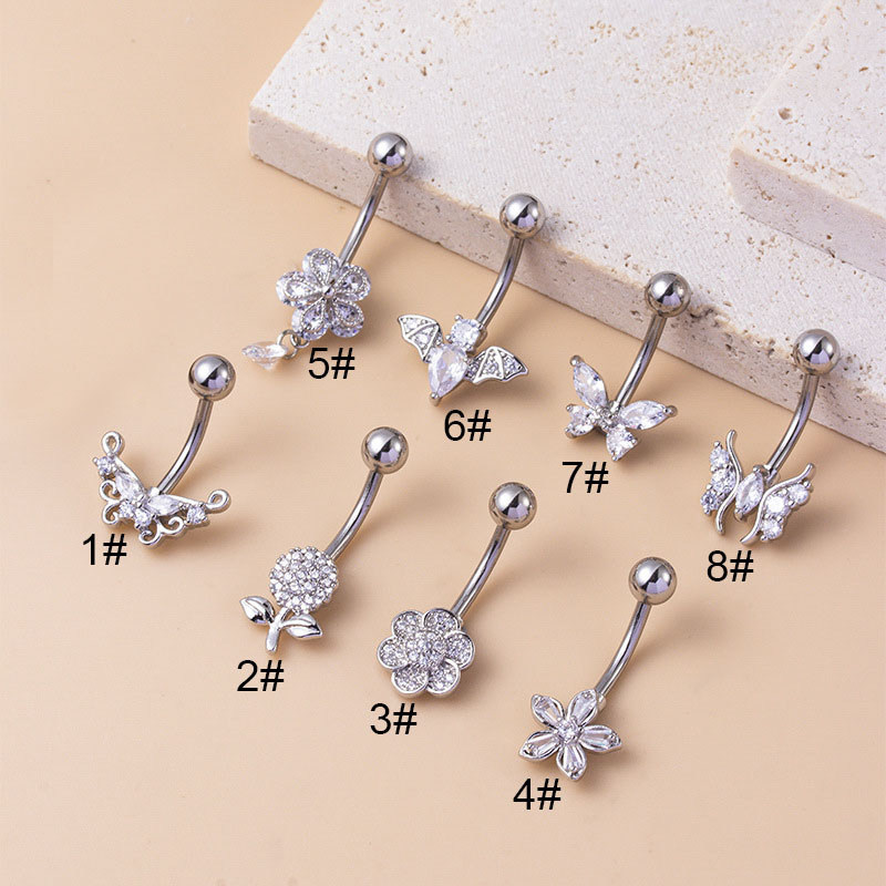 Micropavé Zirconia Butterfly Bat Flower Stainless Steel Belly Button Stud Distributors