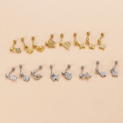 Double-headed Screw Stainless Steel Thin Bar Screw Micro-set Zirconia Geometric Butterfly Pendant Ear Bone Studs Distributors