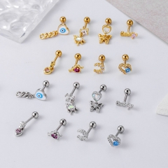 Moon Love Butterfly Pendant Zirconia Stainless Steel Double-headed Screw Thick Bar Studs Distributors