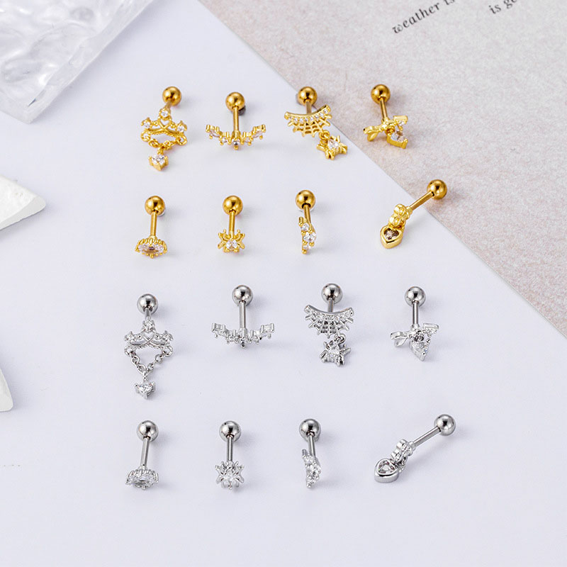 Love Pendant Spider Web Stainless Steel Thick Rod Cartilage Pierced Screw Ear Bone Studs Distributors