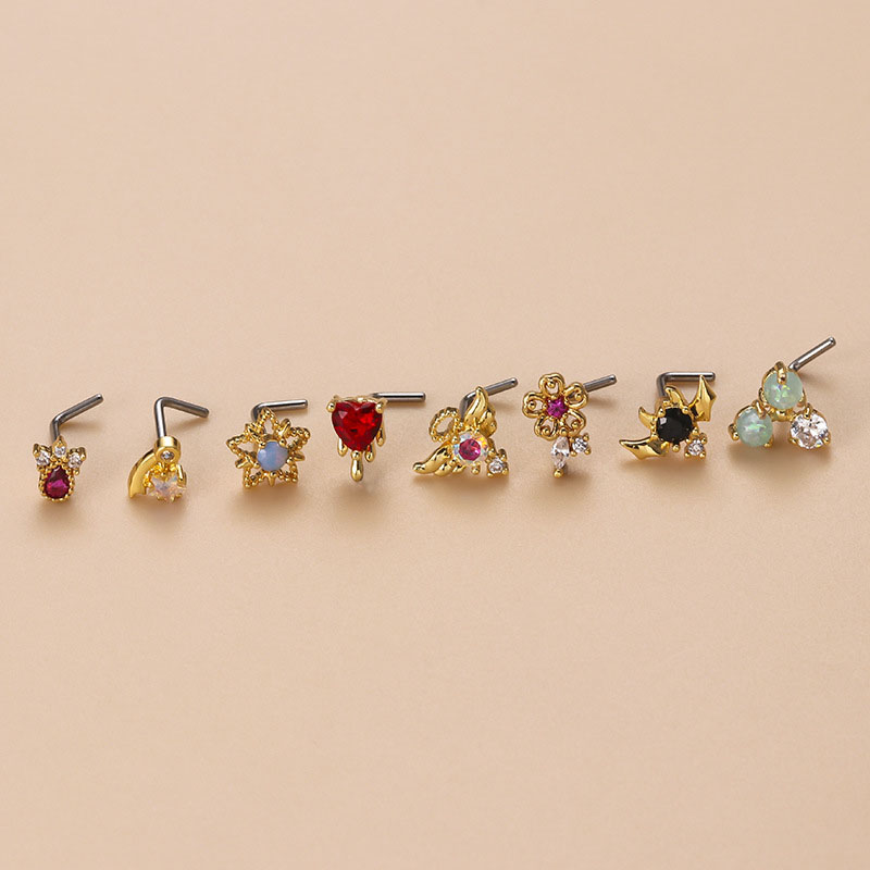 Love Flower Star Wing Drops Coloured Zirconia L Bar Fashion Nose Stud Distributors