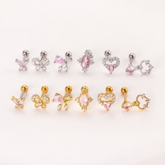 Stainless Steel Thin Bar With Double-ended Screw Sweet Pink Love Butterfly Zirconia Studs Distributors