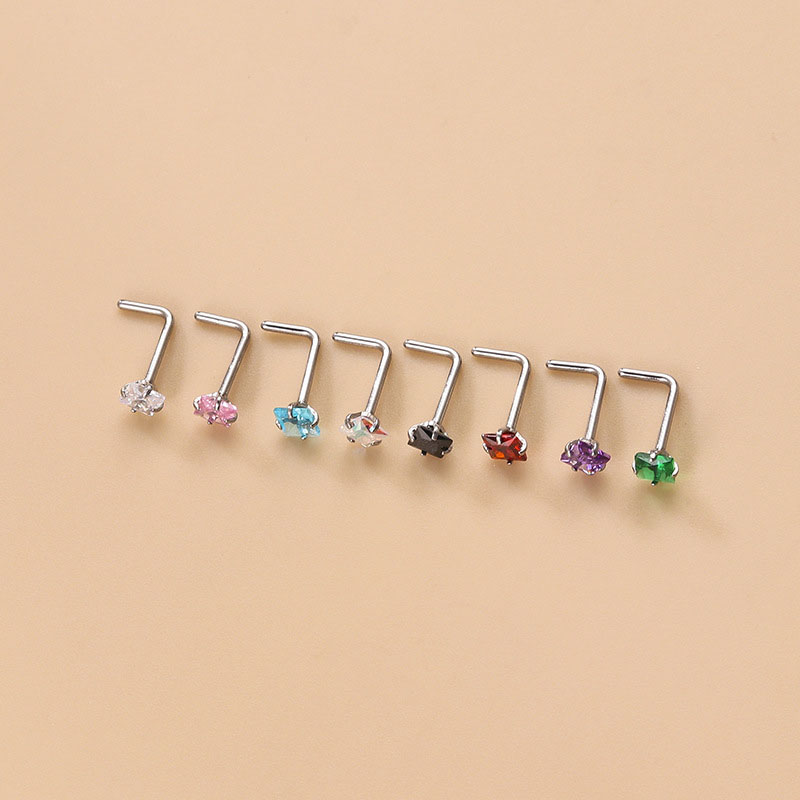 3mm Coloured Geometric Zirconia L Bar Fashion Minimalist Stainless Steel Pierced Nose Stud Distributors