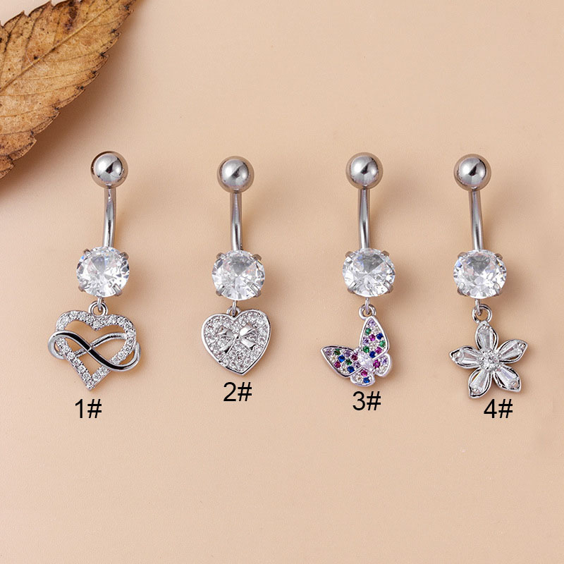 Micropavé Zirconia Butterfly Love Flower Pendant Stainless Steel Belly Button Stud Distributors