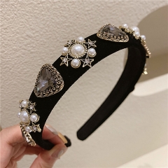 Wholesale Vintage Baroque Diamond Velvet Pearl Headband
