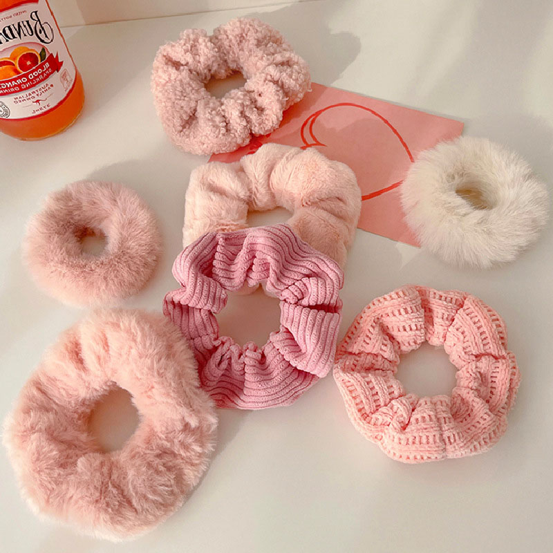 Wholesale Plush Hair Rope Simple Pink Cute Large Intestine Hair Ring