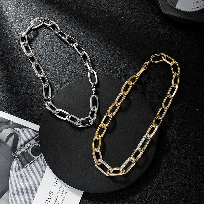 Wholesale Chain Metal Sparkling Diamond Splicing Necklace Short Section Collarbone Chain