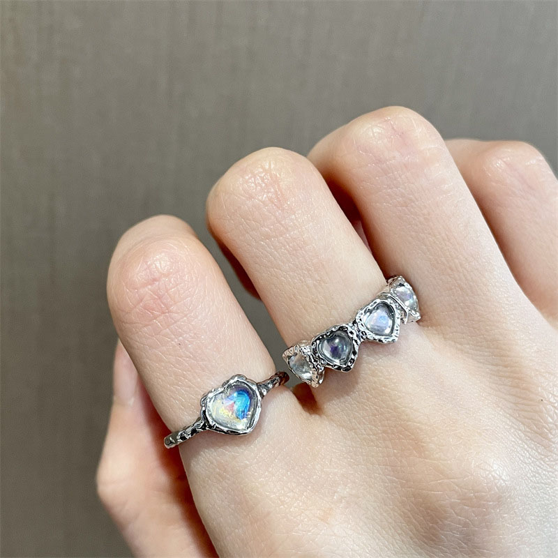 Wholesale Love Moonstone Silver Bow Adjustable Heart Ring