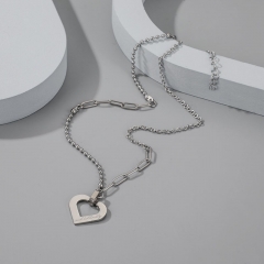Japanese And Korean Retro Heart-shaped Hollow Simple Letters Stainless Steel Short Necklace Supplier