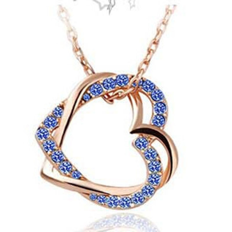 Japan And South Korea Hollow Full Of Diamonds Double Heart Winding Pendant Fashion Love Necklace Supplier