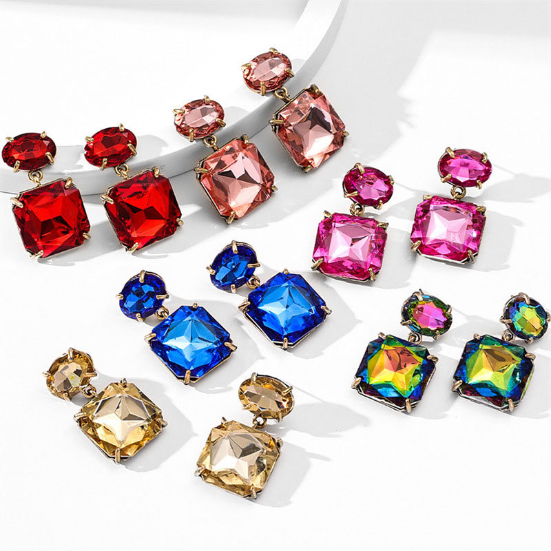 Alloy Electroplate Colorful Rhinestones Geometric Party Earrings Supplier
